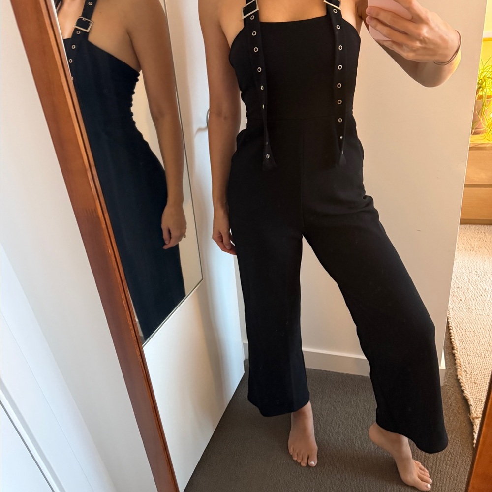 Zara Black Halter Jumpsuit with Button Accents